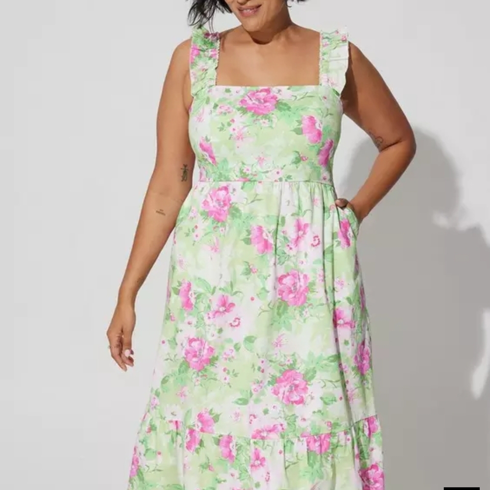 Torrid Green and Pink Floral Midi Dress - Picture 2 of 6